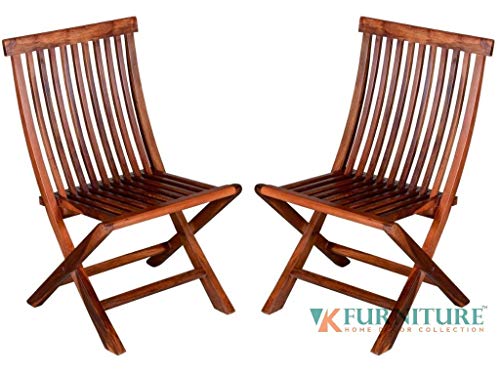 Image of VK Furniture Sheesham Wood Patio Balcony Chair | for Home & Living Room | Foldable Chair | Set of 2 | Honey Brown Finish