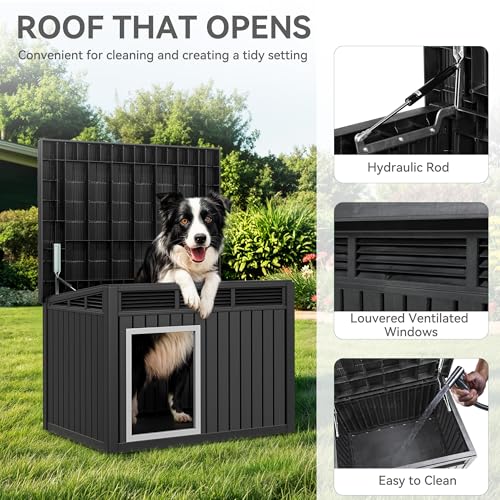 YITAHOME Plastic Dog House, Indoor & Outdoor Dog Kennel with Lift-Up Sloping Roof, Waterproof & Ventilated for Small to Medium Dogs, Easy to Clean Design, Black - Image 4