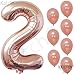 Rose Gold Number 2 Balloon for Birthday - Large 40 Inch | Rose Gold Latex Balloons Pack of 7 | 2nd Birthday Balloons Decorations for Girl | Mylar Number 2 Rose Gold Balloon for Second Birthday Decor