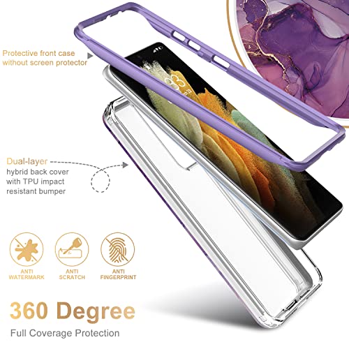 Esdot For Samsung Galaxy S21 Ultra Case,Passing 21Ft Drop Test,Rugged Cover With Fashion Designs For Women Girls,Protective Phone Case For Galaxy S21 Ultra 6.8" Glitter Purple Marble #TOP2