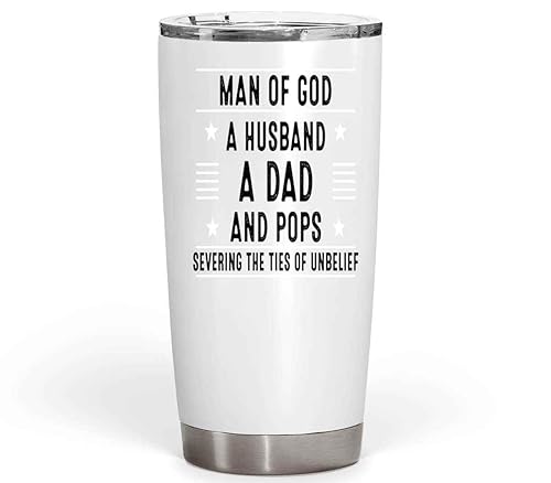 Funny Gift Unique Christian Gift for Man Of God Husband Dad Pops - Prayers Based on Family Values on Mothers Day - 20 Oz White Stainless Steel Fat