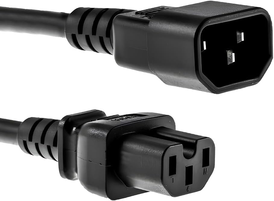 CablesAndKits - AC Power Cord Extension 10ft (3m) - C14 to C15-15A/250V, 14 AWG Power Cord - Heavy-Duty Power Cable for PDU, UPS, Electronics, Network and Data Center Needs - (Black)