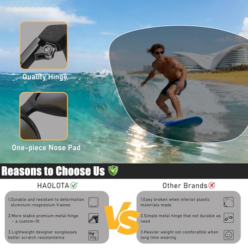 Image of HAOLOTA Polarized Sunglasses for Men Ultralight Carbon Fiber Temple,Square Sunglasses UV400 Protection for Driving /Golf