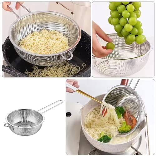 Orret Home Uzun Saplı Paslanmaz Metal Süzgeç – Makarna, Sebze ve Meyve Yıkama Süzek, Derin Gövdeli, Dayanıklı Tel Süzgeç, Mutfak Süzgeci (19 Cm)