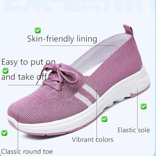 Women’s Breathable Knit Slip-On Sneakers with Bow, Summer Lightweight Low-Top Casual Orthopedic Shoes4