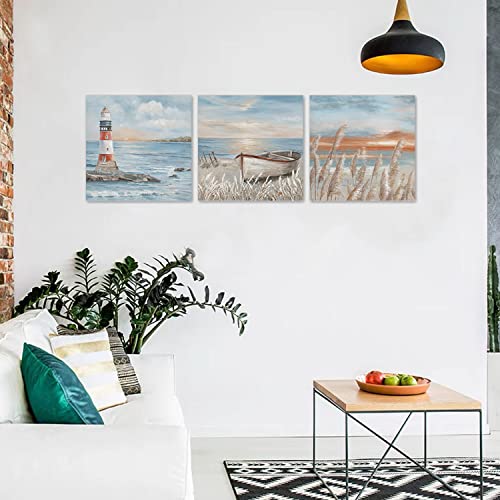 Yelash Sunset Coastal Lighthouse Wall Art: Beach Artwork Wall Decor For Living Room, Ocean Landscape Painting Canvas Art Poster For Home Decoration 12X12 X3 Inch #TOP5