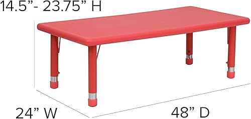 Miniatura 12 de Flash Furniture Wren - Mesa de actividades rectangular de plástico verde de 24 pulgadas de ancho x 48 pulgadas de largo Verde,Natural,Rojo -