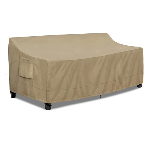 PureFit Outdoor Couch Cover Waterproof Patio Sofa Furniture Covers, 3-Seater Outdoor Cover with Air Vent and Handles, 85W x 35D x 35H Inches, Camel