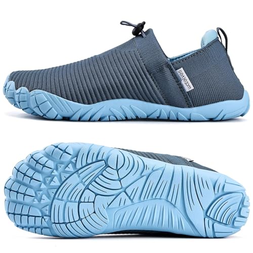 Image of WateLves Water Shoes Womens Mens - Comfortable Lightweight Striped Pattern Barefoot Shoes for Beach Swim Pool Yoga Boating Water Aerobics
