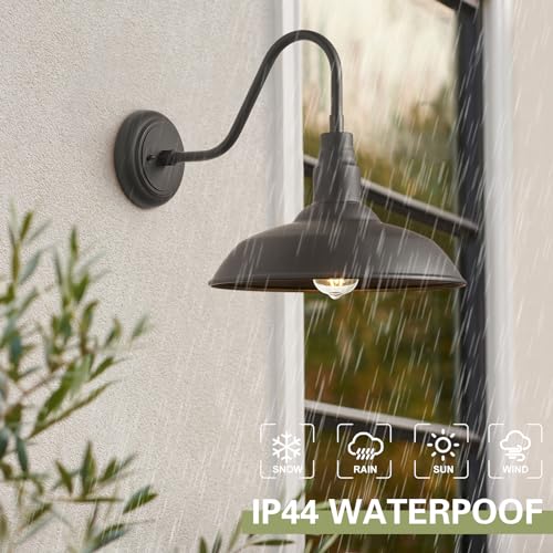 Image of 2 Pack Outdoor Barn Farmhouse Light with 14in Dome, Exterior Gooseneck Lights Fixture for House, Dark Bronze Outside Wall Mount for Porch, Patio, Entryways