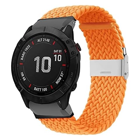 FUKUZL 22mm26mm Orange Color Elastic Nylon Watch Strap，For Garmin Series Watches Replacement Watch Band Accessories，Men Women 22mm 26mm Quick Fit Nylon Watch Strap (Color : Orange, Size : 22MM) Cover