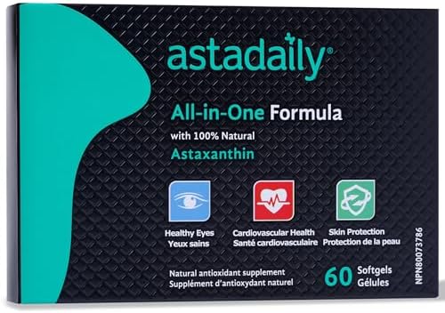 Astadaily All-In-One Astaxanthin Supplement — Vision, Skin & Heart Support — 9in1 Formula — Made in Canada, Individually Packed Softgels, 60 Count