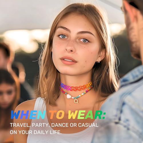 BodyJ4You 2PC Choker Initial Necklace for Kids - Letter Pendant Heart Charm Goldtone Y2K Boho Beaded Collar - Personalized Gift Teen Girls Jewelry Children Jewelry - Beach Vacation Summer Accessories3