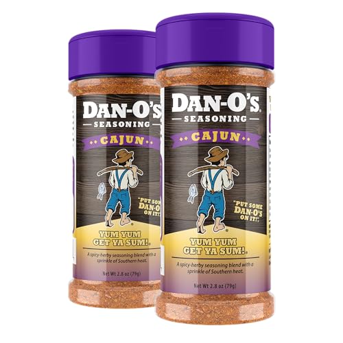 Dan-O's Cajun Seasoning, 2.8 oz Bottle, 2 Pack, Spicy Seasoning for Gumbo, Jambalaya, Shrimp, Chicken and More, Sugar Free, Zero Calorie, Use this Spice Blend to Craft a Marinade, Dry Rub or Sauce