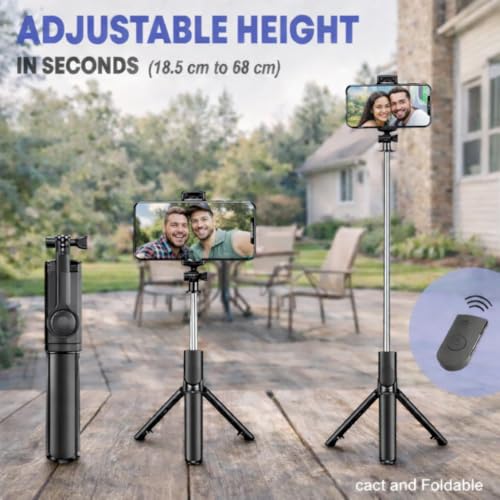 Image of UNITEQ Snappro X1 Bluetooth Selfie Stick Tripod, Extendable Phone Stand with Wireless Remote, Adjustable & Foldable Selfie Stick for iOS & Android Phones