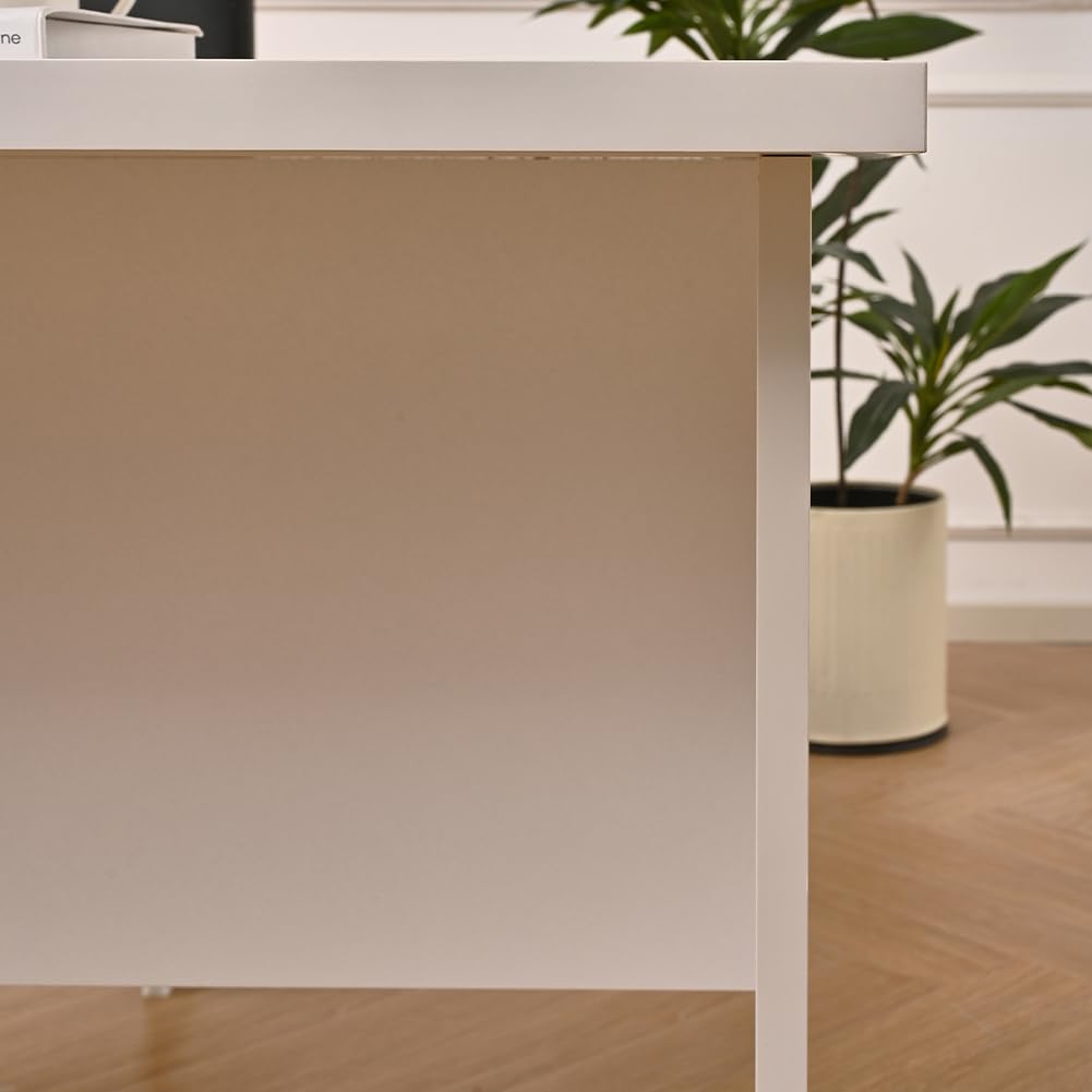 Shally Dogan Scrivania da Ufficio in Legno per Computer, Tavolo Desk Porta PC per Studio, Lavoro, Cameretta, Home Office Stile Moderno, Resistente agli Urti, 160x80x74cm (Cemento e Bianco)