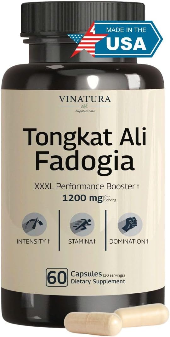 Tongkat Ali Fadogia Agrestis - 1200mg, Enhanced with Nitric Oxide Booster Supplement, Longjack Tongkat Ali for Men, *USA Made and Tested*, 60 Capsules