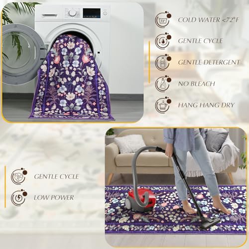 Runner Rug 2x6 pies Lavable Antideslizante Morado Azul miniatura 4