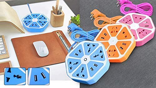 Choomantar Shop10 Ampere Extension Board (Hexagon) with 4 USB/Outlet Ports with 6 ft Surge Protection 2500W Multi-Faceted Safety Sockets (Multi Colour)-image-34