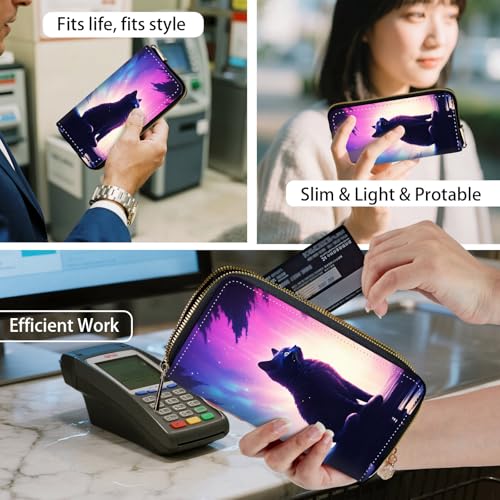 RFID Blocking Women's Wristlet Purse - Detachable Wrist Strap, Compact Foldable Design with 12 Card Slots & Zip Pocket Wallet for Travel,Gym,Black Cat4