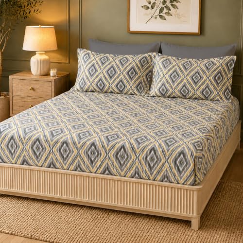 Image of LANE LINEN Symphony | 100% Cotton Sheet Set | Soft & Breathable Fabric | 3 Piece (1 Bedsheet + 2 Pillow Covers) | King Bed Sheet Set - Obsidian Marquise