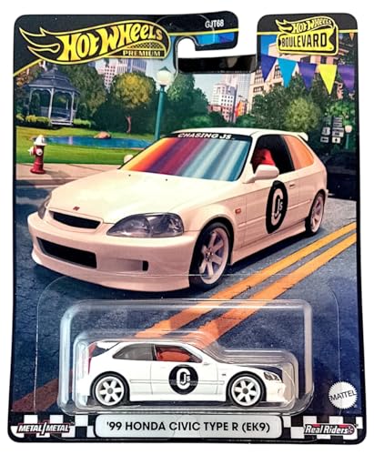 Image of Hot Wheels Premium Boulevard,1:64 99 Honda Civic Type R EK9 Scale Die-Cas Vehicle with Real Riders Tires (White)