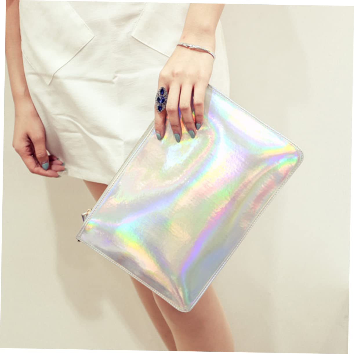 TOVINANNA 1Pc Dazzle Color Envelop Bag for Women Chic Shopping and Storage Stylish Reflective Design for Parties Beach and Daily Use