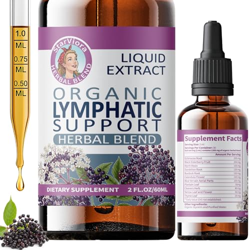 StarViora Lymphatic Support Drops - Organic Herbal Formula with Echinacea Elderberry &Blue Vervain- Liquid Wellness Support for Lymph Flow & Immune Balance- Vegan Non-GMO 2.1 fl oz