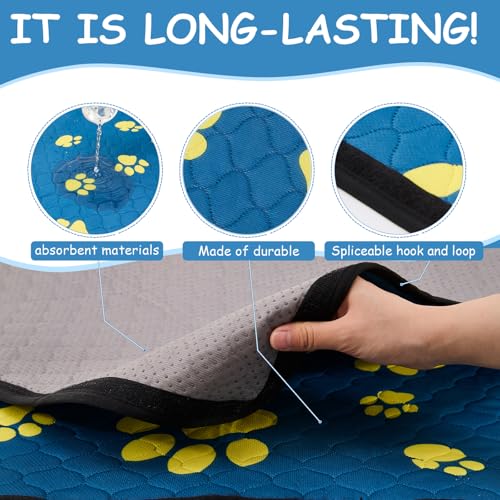Image of Washable Pee Pads for Dogs 24x24 Inch (2 Pack) - Thick Heavy Absorbent Reusable Pet Training Pads, Leakage & Non-Slip for Puppy Playpen /Crate /Potty, Spliceable, Machine Washable, Blue