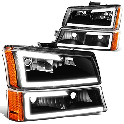 Auto Dynasty 4PCS LED DRL Headlight Lamps Compatible with Chevy Silverado Avalanche 1500 2500 3500 03 04 05 06 / Chevy Silverado Classic Models 07, Driver and Passenger Side, Black Housing Clear Lens