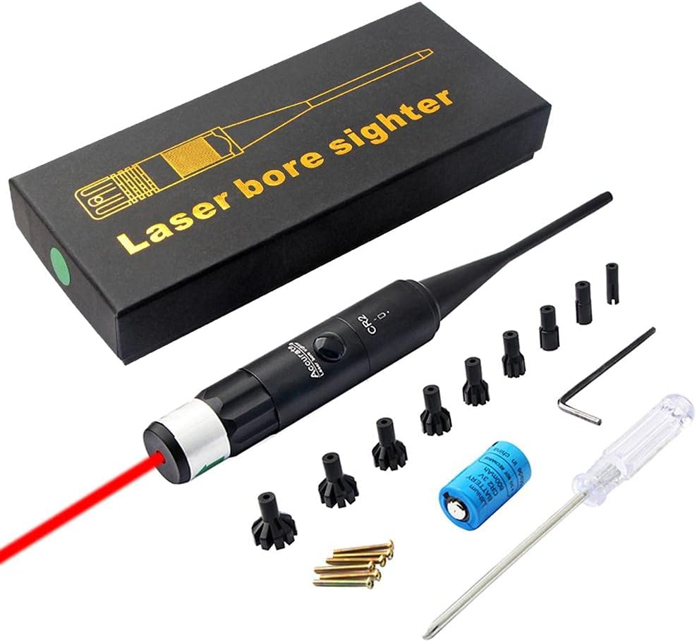 MAOBU Green Bore Sight Kit, Green Sight BoreSighter with Big Button Switch for 0.177 to 0.50 Caliber with 9 Plastic Hard Joint Adapters