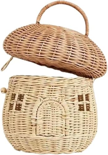 SVELNIO Mushroom Rattan Storage Basket with Lid Decorative Woven Basket Fruit Basket Wall Hanging Storage Basket for Desktop Storage Decoration Photo Props