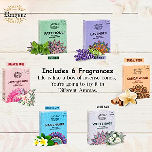 Raajsee RJ CONES Natural Incense Cones,6 Pack Mixed Scents Gift Pack 15 Pc Each thumb #7