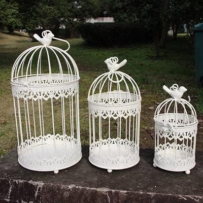 Modern Iron Wrought Metal Birdcage White Small Middle Sets Large Bird cage Decoration Hanging Flowerpot Succulent Plants (1set)