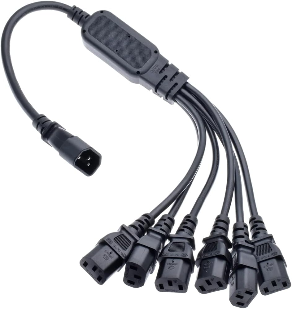 C14 to 6 X C13 IEC Y Splitter, IEC320 C14 Male Plug to Six C13 Female Socket Y Split Cord, 10A, 250V, IEC Male to 6 Female Multi IEC Cable C13 Power Strip (C14 to 6XC13)