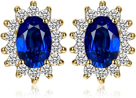 JewelryPalace Princess Diana Kate Middleton Class Gemstone Birthstone Sapphire Emerald Ruby Stud Earrings for Women, 14k Gold Plated 925 Sterling Silver Earrings for Women, Earings Set