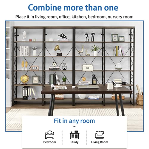 O&K Furniture Double Wide 6-Shelf Bookcase, 80.7” Industrial Large Open Metal Bookcases Furniture, Etagere Bookshelf For Home & Office, Grey #TOP3