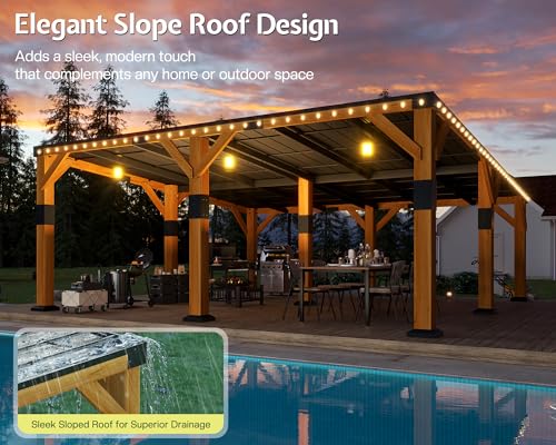 Jocisland 20' x 20' Cedar Wood Gazebo with Sloped Galvanized Steel Roof - Image 3