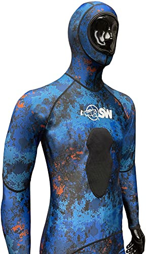 SPEARFISHING WORLD Fullbody Two-Piece Camouflage Rashguard with Hood & Speargun Loading Chest Pad for Scuba Diving & Spearfishing