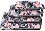 BAGAIL 4 Set Compression Packing Cubes Travel Expandable Packing Organizers(Pink Flamingos,4 Set）