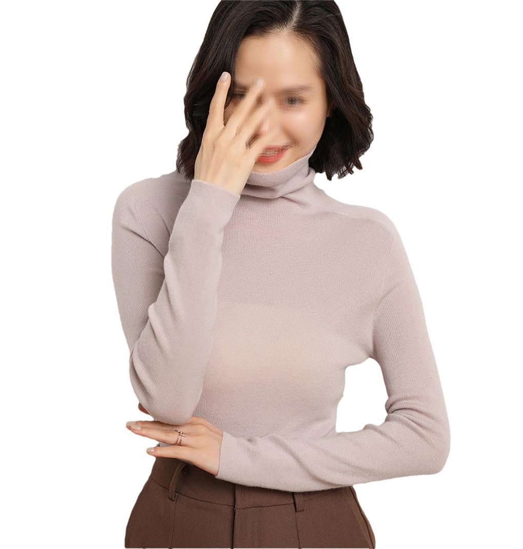 Damski sweter z dzianiny wełniany golf sweter z długim rękawem kaszmirowy ciepły sweter, Kolor kremowy, M