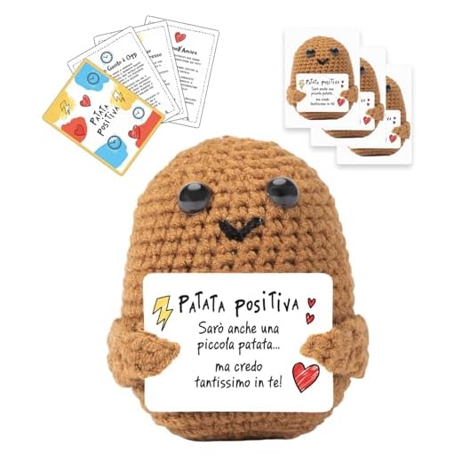 BWAY Patata Positiva Italiano con Omaggio 3 Card Motivazionali e 3 Stickers con Pupazzo Portafortuna Simpatico - Regalo Donna Compleanno - Peluche per Decorazioni Casa