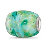 Ryan Jonathan Fine Jewelry Sterling Silver Reflections Multi-Color Green with Glitter Fenton Glass Bead Charm Pendant