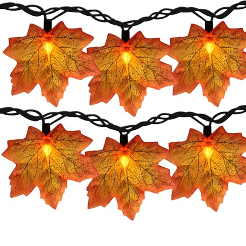 Romasaty Fall Decor Maples Leaf String Lights, 13.6FT LED Maple Leaf Lights with 35 Maple Fall Light, Plug in Fall Decorations for Indoor Outdoor Thanksgiving Christmas Halloween Harvest-Orange