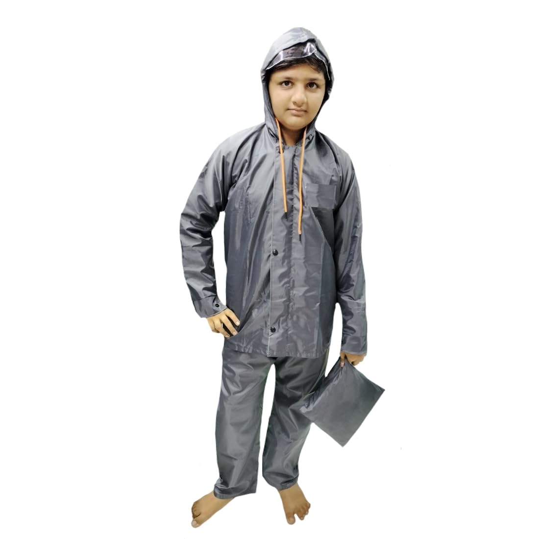 D8211K Rain Coat for Chindren's, Waterproof Raincoat for Kids with Pant Set, Rain Coat for Children with Bag (Grey, 8 Years - 9 Years) 1