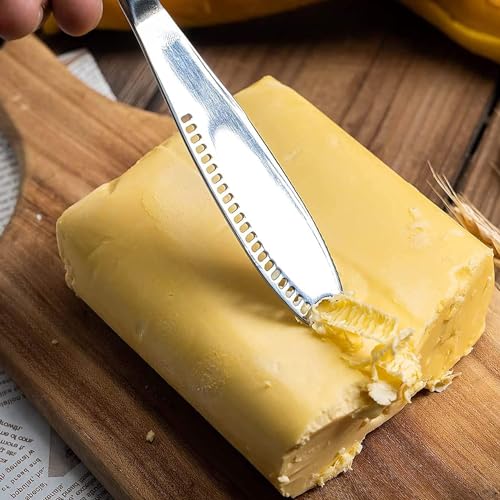 Image of Butter Spreader Knife, Stainless Steel, 3 in 1 Kitchen Gadgets, Curler, Butter Grater, Shredding Slots and with Serrated Edge Knife with Hole (Silver-Black, Set of 1)
