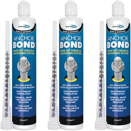 Bond It - Bond It Anchor Bond Adhesive Grey 3 Pack (310ml Each) – Resin Anchor & Chemical Fixing Adhesive for Concrete, Masonry & Stone – Polyester Resin for Bolts, Studs & Structural Fixings
