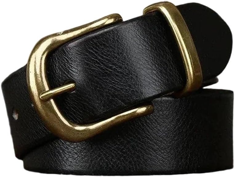 Men's Leather Belt - 3.8 cm Solid Cowhide with Brass Buckle, Western Waistband