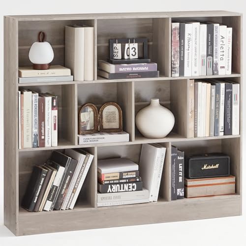 LEYAOYAO 10 Cube Bookshelf with Base,3 Tier Mid-Century Modern Gr...