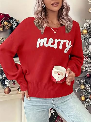 iTranyee Women Ugly Christmas Merry Print Sweater Xmas Casual Loose - Image 3